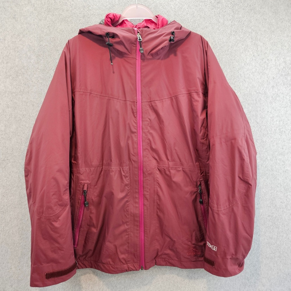 LL BEAN 3-in-1 Jacket Women XL Burgundy TEK Waterproof Hooded Winter Raincoat
